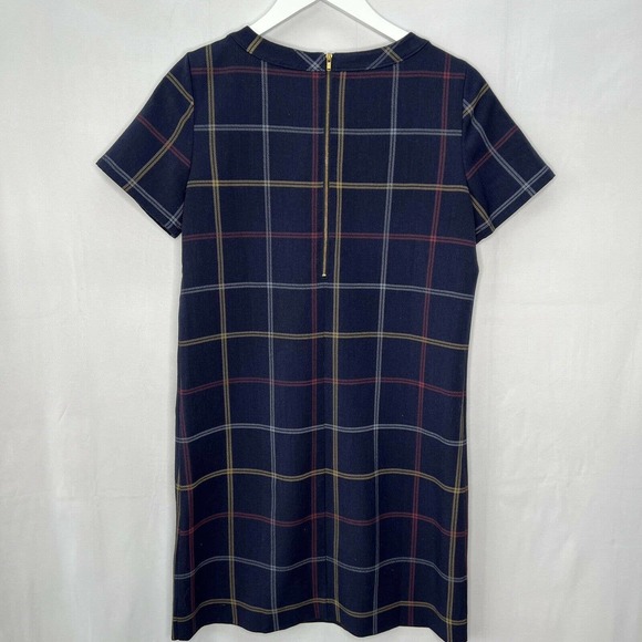 J. Crew Plaid Shift Dress w/ Pockets Short Sleeve Size 2 Navy Multicolor School - Picture 4 of 4